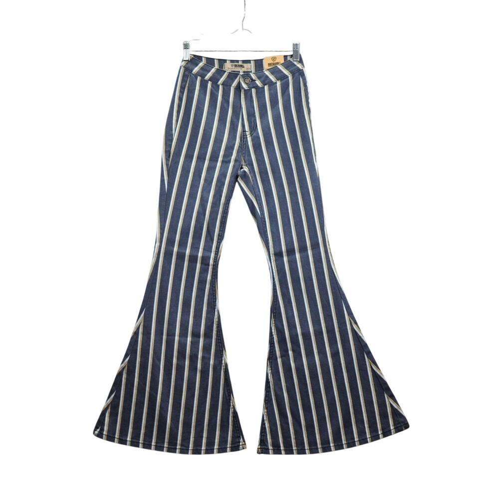 NWT Rock & Roll Denim Bargain Button Bell Bottom Jeans Juniors 24x30‎ Striped